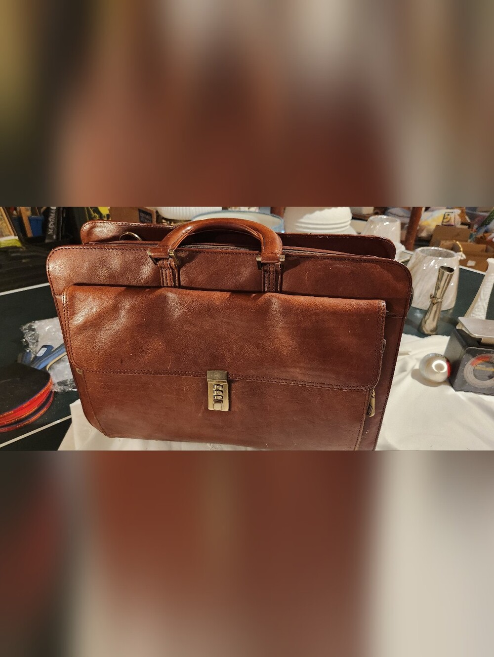 Vintage Mancini Italian Leather  Briefcase Bag Brown Made in Italy Lock
